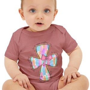 Easter Cross Baby Bodysuit: Colorful Clover Infant One Piece