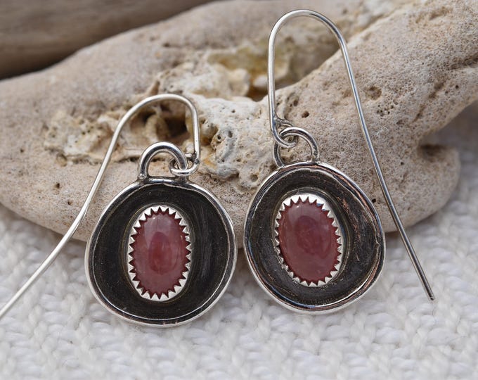 Recycled sterling silver Rhodochrosite Earrings Hand made one of a kind gifts Metalsmith Silversmith jewelry small independent artist