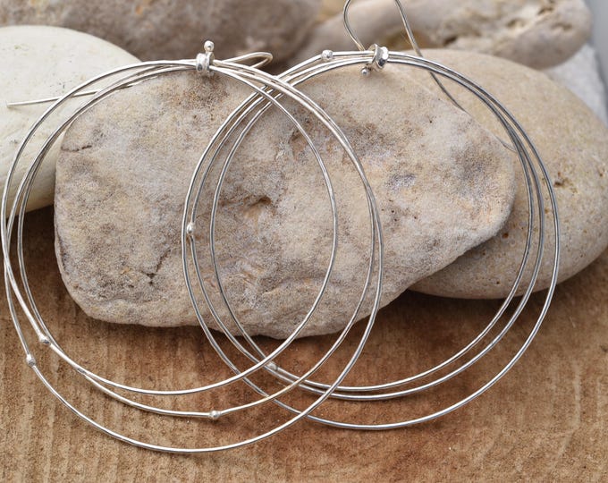One of a kind sterling silver triple hoop earrings hand made elegant jewelry minimalist gifts best friend wife girlfriend cosmos earring USA
