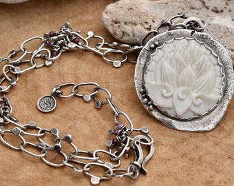 Handmade sterling silver lotus necklace, ethically made gifts, recycled silver, One of a kind jewelry for women, small independent business