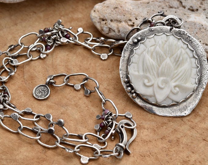 Handmade sterling silver lotus necklace, ethically made gifts, recycled silver, One of a kind jewelry for women, small independent business