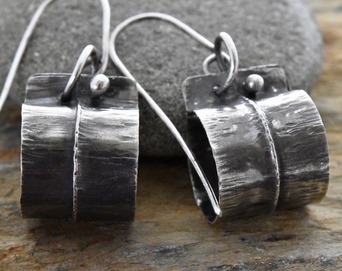 Sterling silver fold formed organic earrings hand made one of a kind small business gifts for wife, best friend, girlfriend artisan jewelry