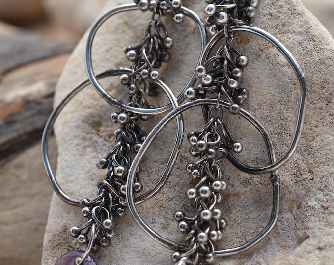 Hand made sterling silver statement earrings One of a kind Amethyst Jewelry gifts for women Metalsmith Small business independent art