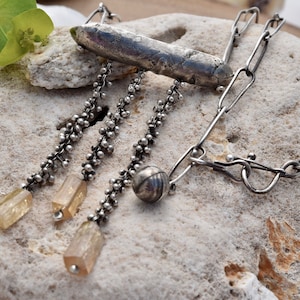 Hand formed sterling silver necklace with Imperial topaz one of a kind  organic jewelry gifts silversmith small independent USA artist local