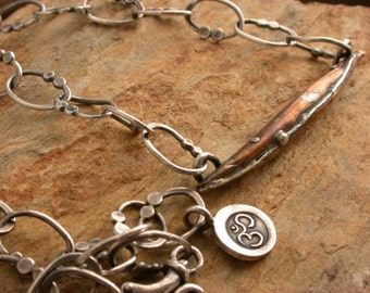 Organic brass pod necklace hand made fine silver chain mixed metal artisan jewelry silversmith necklace one of a kind gift independent art