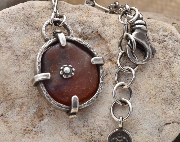 handmade sterling silver chain necklace, One of a kind, vintage carnelian jewelry,  Small USA business, Metalsmith, Pacific Northwest artist