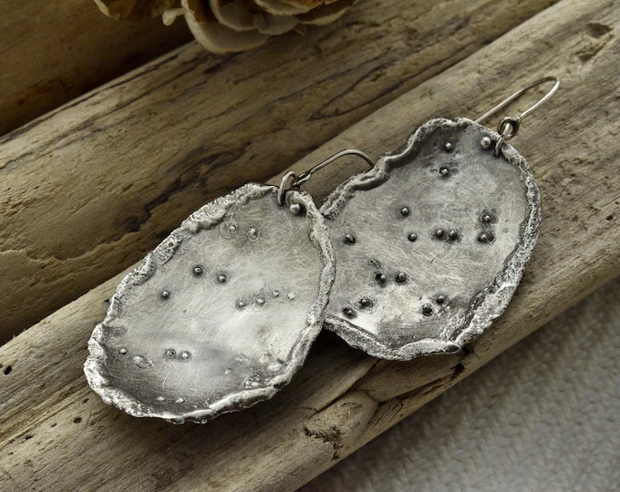 One of a kind recycled sterling silver earrings, unique earthy gifts for women, small independent USA business, Nature inspired jewelry