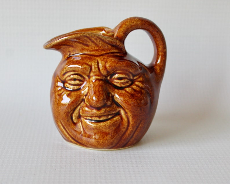 Vintage Bennington Pottery Man in the Moon Face or Toby Style Miniature Pitcher image 1