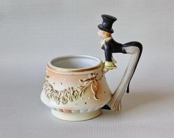 Ardalt Lenwile China Porcelain Cup or Bowl with Modern Style Man in Top Hat and Tuxedo. Hand Painted and Made in Japan.