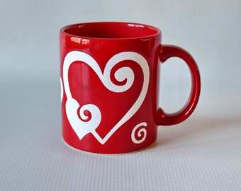 Vintage Waechtersbach Heart Mug. Red and White Mod Hearts Made in Germany. Valentine Gift or Sweetest Day Gift.