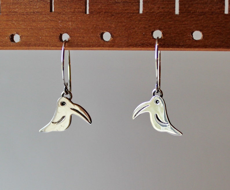 925 Silver Mexico Bird Pelican Toucan Earrings on Circular Sterling Earwires