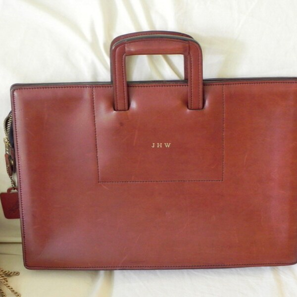 Schlesinger Attache Document Folder Briefcase. Rich Brown Saddle Leather Lawyer Laptop Tote.