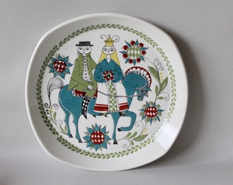 1960s Figgjo Flint of Norway Saga Marriage Plate Designed by Turi Gramstad Oliver. Norsk Scandinavian Design.