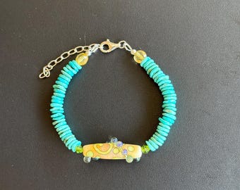 Turquoise & Czech Glass Bracelet – Southwest Sparkle with Sterling Silver Shine