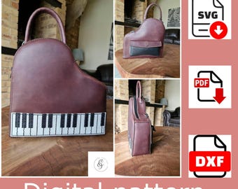 Piano Bag - Ladies Purse Pattern - Bag Pattern - Leather DIY - Pdf Dxf Svg Download
