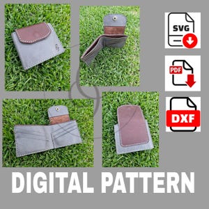 Carteira dobrável - Bolso oculto para moedas - Carteira feminina - Carteira masculina - Carteira para cartões - Faça você mesmo em couro - Download em PDF, DXF e SVG