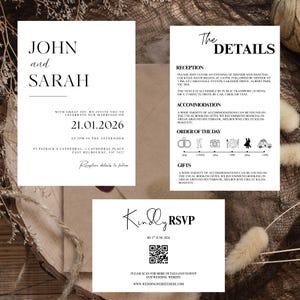 Editable Minimalist Wedding Invitation Template Bundle, Modern Invite Suite, RSVP Cards, Elegant Printable Details Set, Instant Download