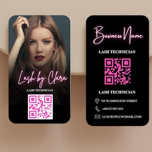 Carte de visite Instagram pour la technologie des cils, carte de visite IG, modèle de carte de visite bricolage en toile, carte de visite QR Code
