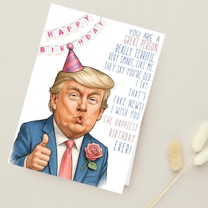 Afdrukbare grappige Trump-verjaardagskaart, digitale Trump Happy Birthday, grappige Trump, grappige verjaardagswens, humoristisch politiek verjaardagscadeau Trump