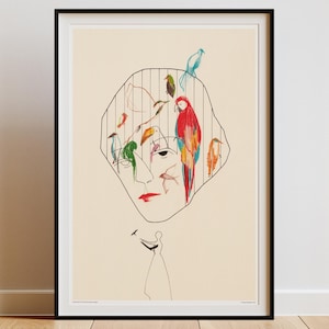 Trova un modo per volare - Stampa artistica Giclée Poster artistico Decorazione da parete Arte Illustrazione Disegno Ritratto moderno Arte Uccelli Natura Poesia Carta per belle arti