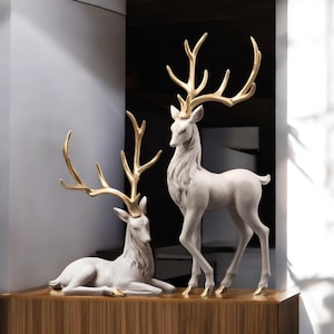 Luxury Deer Statue Set - Nordic Resin Reindeer , Elk Figurines - High-End Tabletop Ornaments for Modern Living Room & Home Decor