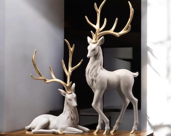 Nordic Deer Statue Set: Luxury Resin Elk Figurines