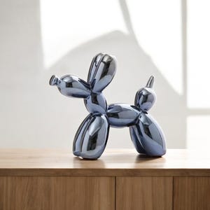 Ceramic Balloon Dog Sculpture - Metallic Glossy Desk Decor - Modern Balloon Animal Statue for Shelf & Office -Unique Gift for Dog Art Lovers