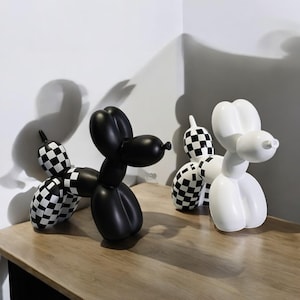 Balloon Dog Statue Figurine-Modern Home Decor Checker Design Dog Sculpture Unique Balloon Dog Model Contemporary Balloon Art for Shelf  Desk