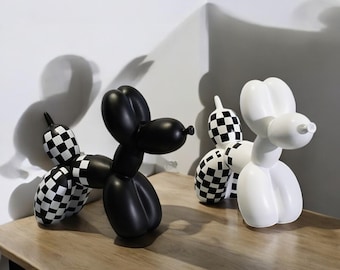 Checkerboard Balloon Dog Statue: Modern Art Sculpture