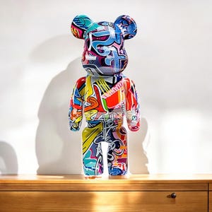Graffiti Bearbrick Statue: Modern Art Desk Decor (11 in)