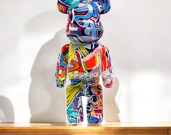 Graffiti Bearbrick Bear Statue - Unique Desk Shelf Decor - Modern Artistic Ornament - Collectible Gift for Figurine Lovers