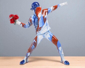 Banksy Flower Thrower Statue: Resin Street Art Sculpture & Vase