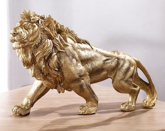 Golden Lion King Resin Statue: Modern Minimalist Home Decor