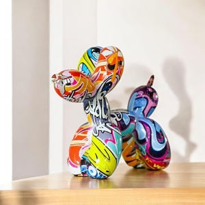 Resin Balloon Dog Desk Sculpture - Modern Glossy Balloon Dog Statue -Unique Desk & Shelf Decor -Cute Balloon Animal Art -Gift for Dog Lovers