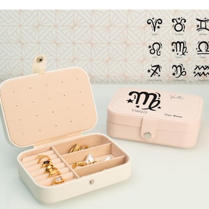 Zodiac Sign Jewelry Box, Personalized Star Sign Name Jewelry Box, Travel Jewelry Box for Her, Mother&#39;s Day Gift, Birthday Gift