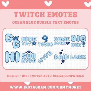 10x Ocean Blue Bubble Text Twitch Emotes