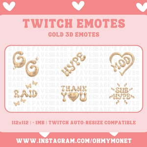 6x Gold 3D Twitch Emotes