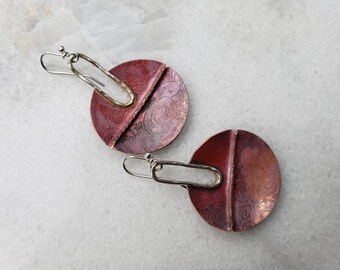 Copper and sterling rustic earrings