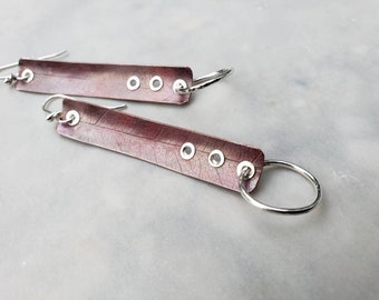 Long copper industrial dangle earrings