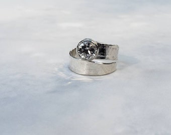 2 ct White Topaz set in sterling, diamond engagement ring