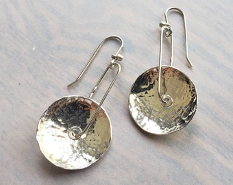Sterling hammered rotating disc earrings