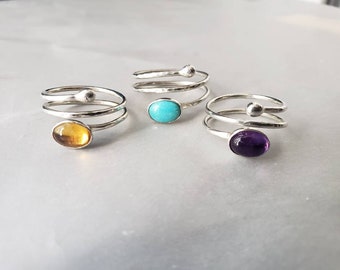 Citrine, Amythyst, or Turquoise Ring, sterling adjustable ring