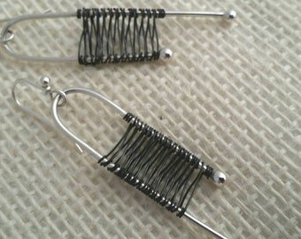 Woven steel and sterling earrings