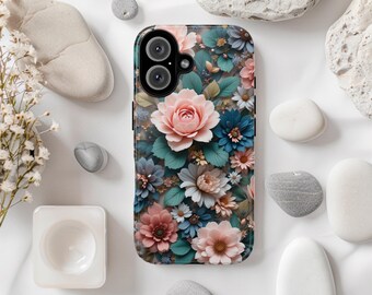 Etui na telefon Boho Jewel Tone Floral, etui na telefon z motywem kwiatów 3D, odważny botaniczny iPhone, Samsung Google, modne etui na telefon Boho