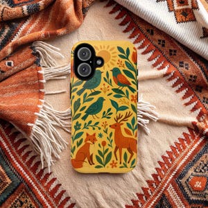 Rosemaling Folk Art Phone Case, Nordic Floral Design, Scandinavian Birds and Florals, Traditional Patterned Cover