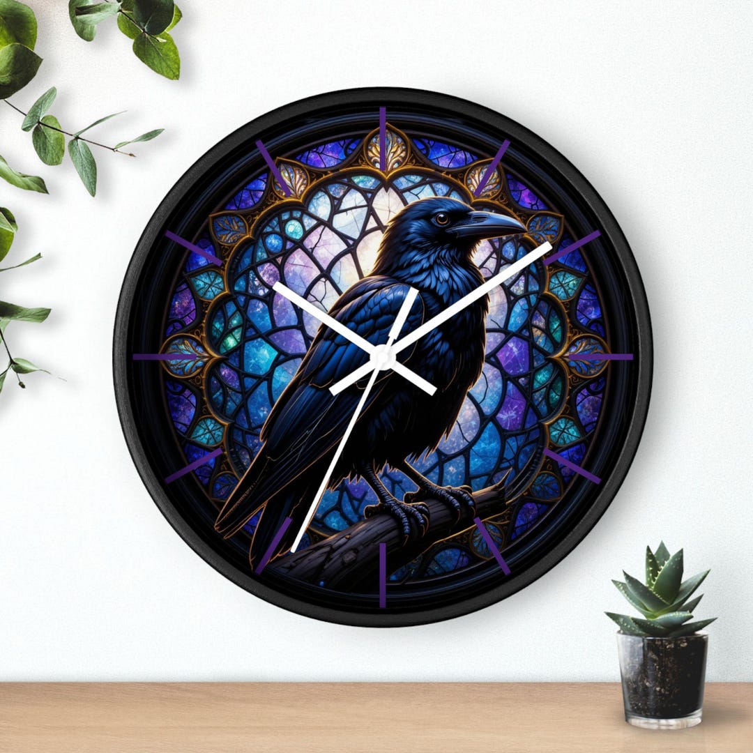 Ravens Clock Gothic Raven Wall Clock, Stained Glass Style, Dark Fantasy Home Decor ...