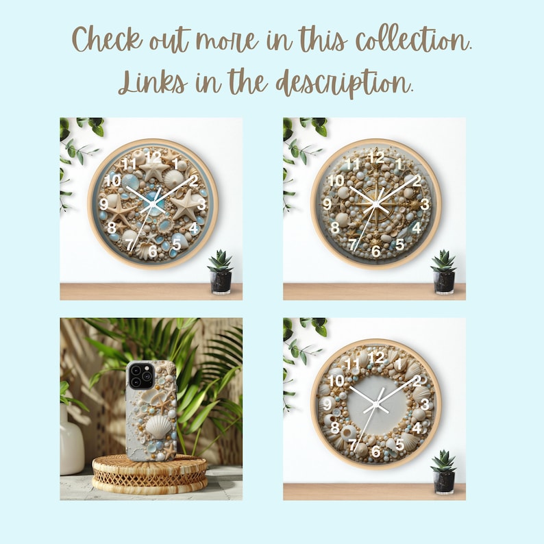 Beach Seashell Wall Clock, Coastal Opal and Starfish Clock, Cream and ...