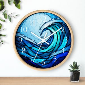 Ocean Wave Stained Glass Wall Clock, Home Decor, Coastal Art, Unique Gift, Nautical Wall Art, Modern Clock for Beach House, Ocean Lovers