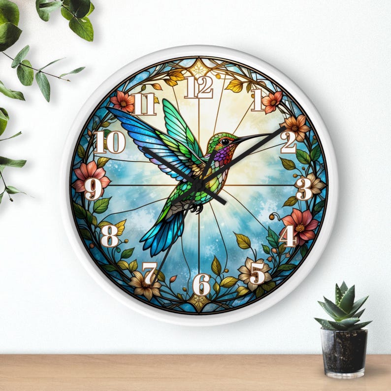 Hummingbird Clock, Round Bird Floral Wall Art, Nature-inspired Quiet ...