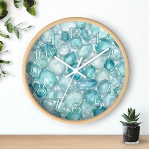 Watercolor Sea Glass Wall Clock, Coastal Aqua Blue Clock, Ocean Inspired Art Clock, Soft Beach Decor, Seafoam Turquoise Cottagecore Clock